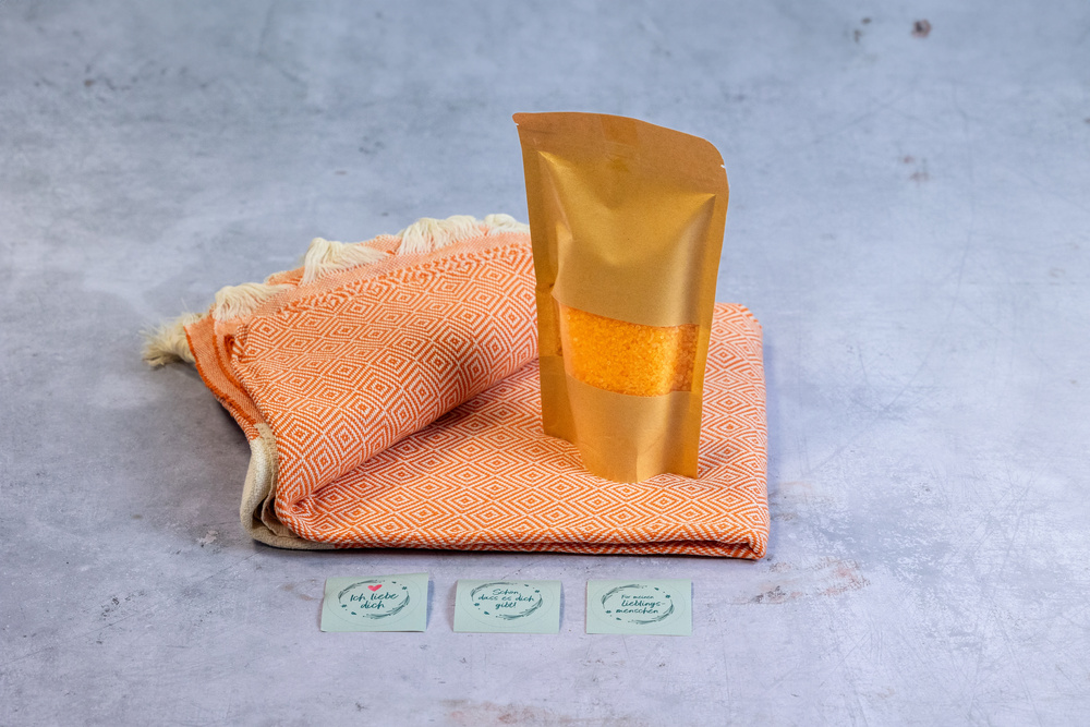 Geschenkbox "Verwöhnmomente" Hamamtuch "Orange" ohne Geschenkgutscheine