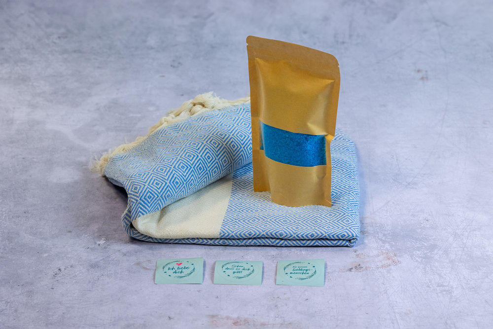 Geschenkbox "Verwöhnmomente" Hamamtuch "Dunkelblau" ohne Geschenkgutschein